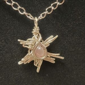 Stunning Silver and Pink Faux Pearl Sunburst Necklace